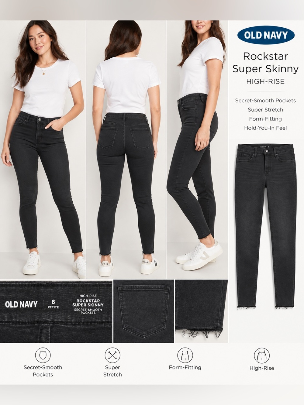 Old Navy Rockstar Super Skinny Jeans – Black – Size 6 Petite